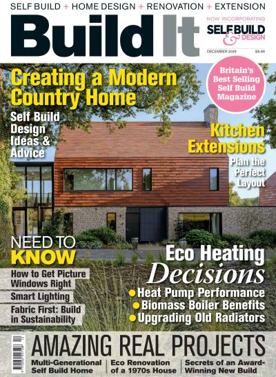 A magazine front cover for Build It magazine showing a hand clay tile clad two storey home - Build It / December 2025